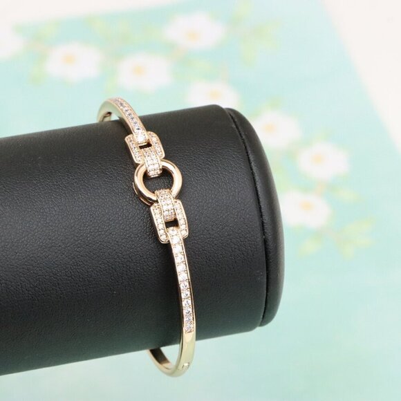 Elegant Rose Gold Bangle with Dual Loop Link and CZ Accents, XPBL0514 - Picture 5 of 12